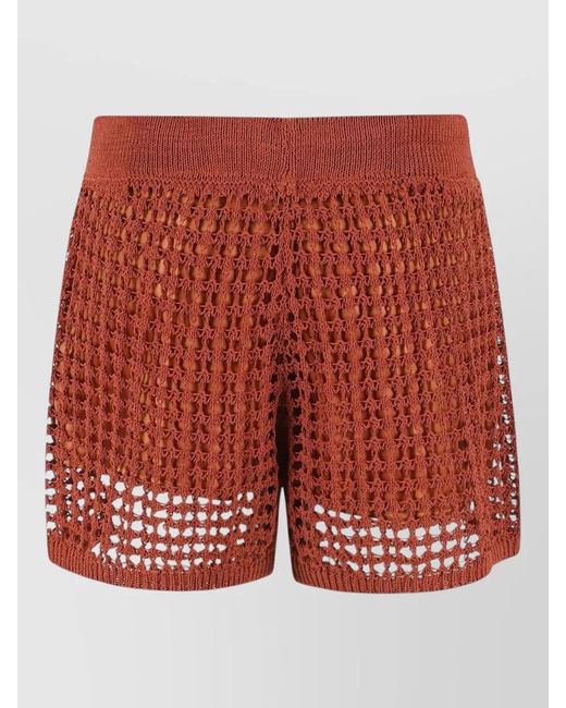 Roberto Collina Red Crochet Drawstring Shorts Elastic Waistband