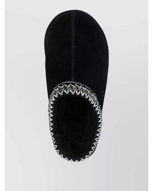 Ugg Black Suede Slippers Braided And Embroidered Trims