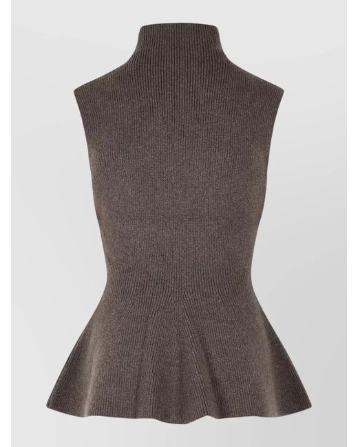 Rohe Brown Sculptural Wool Cashmere Blend Peplum Vest