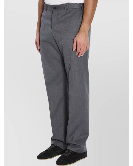 PT Torino Gray Virgin Wool Mid-Rise Slim-Fit Straight-Leg Trousers for men