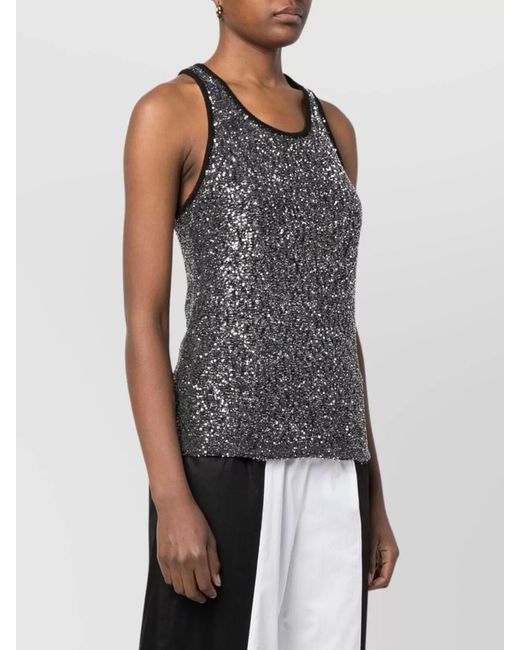 Fabiana Filippi Black Sequin-Embellished Knitted Sleeveless Tank Top