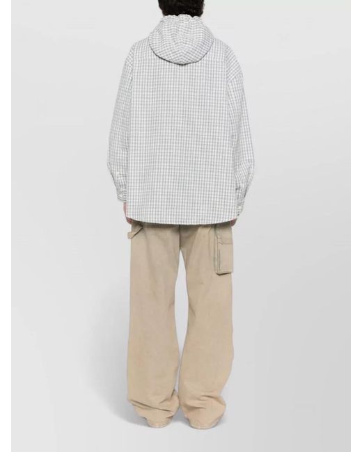 DUNST White Hooded Check Shirt Jacket Drawstring Detail