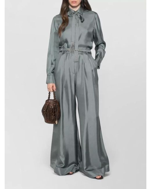 Zimmermann Blue Silk Shirt Long Sleeves Pussy Bow Tassels