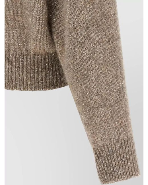Brunello Cucinelli Natural Diamante Sequin Cropped Crew Neck Sweater