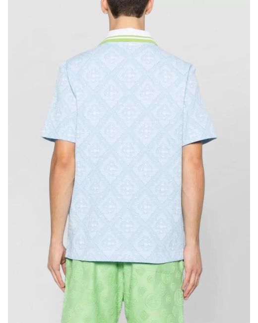 Casablanca Blue Monogram Jacquard Polo Shirt Short Sleeves for men