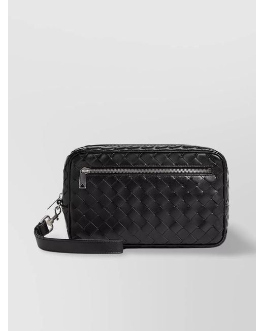 Bottega Veneta Black Leather Intrecciato Pouch for men