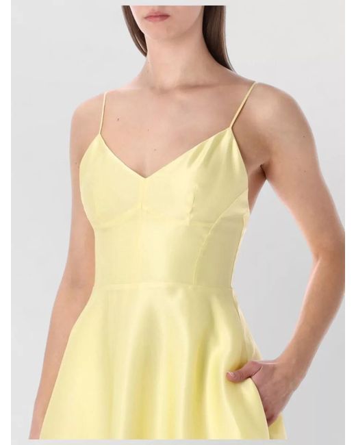 Alberta Ferretti Yellow Silk Sleeveless V-Neck Midi Dress