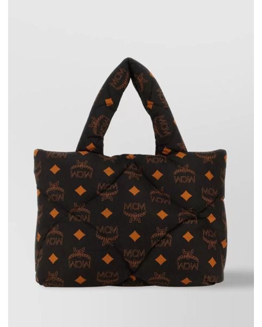MCM Black München Nylon Printed Quilted Shoulder Bag