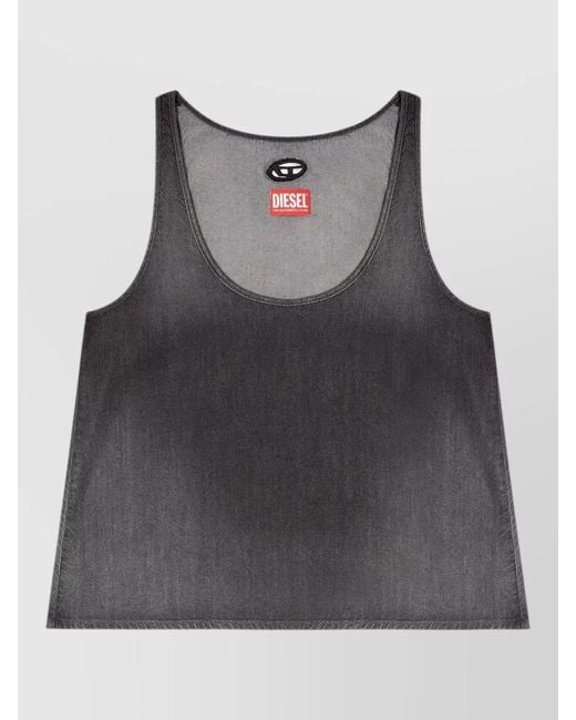 DIESEL Gray Scoop Neckline Sleeveless Top Denim Look