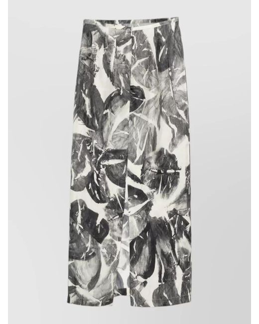 Alysi Gray Long Silk Skirt High Waist Slit