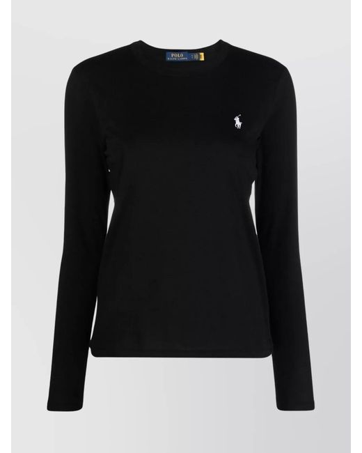 Ralph Lauren Black Crew Neck Logo-Embroidered Cotton T-Shirt