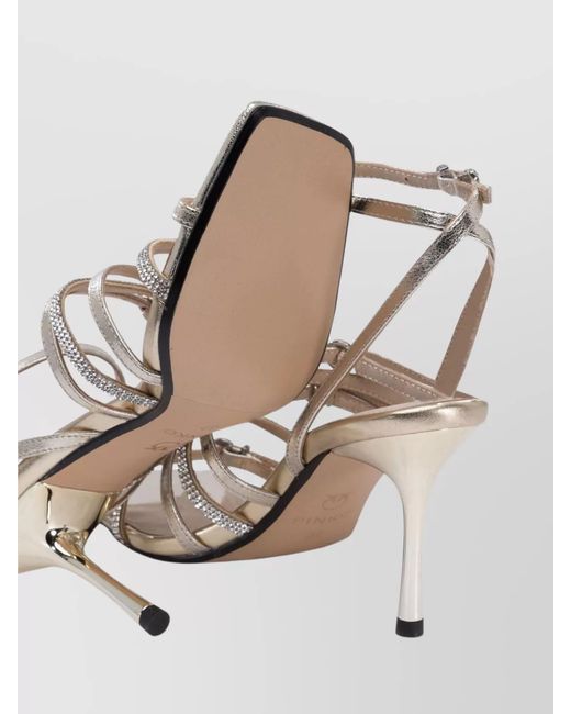 Pinko Natural Leather Rhinestone-Embellished Sandals