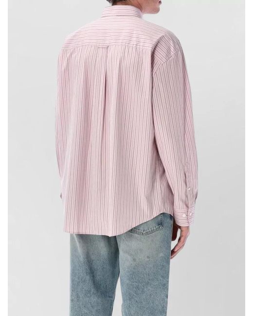 sunflower Pink Striped Shirt Chest Pocket Curved Hemline for men
