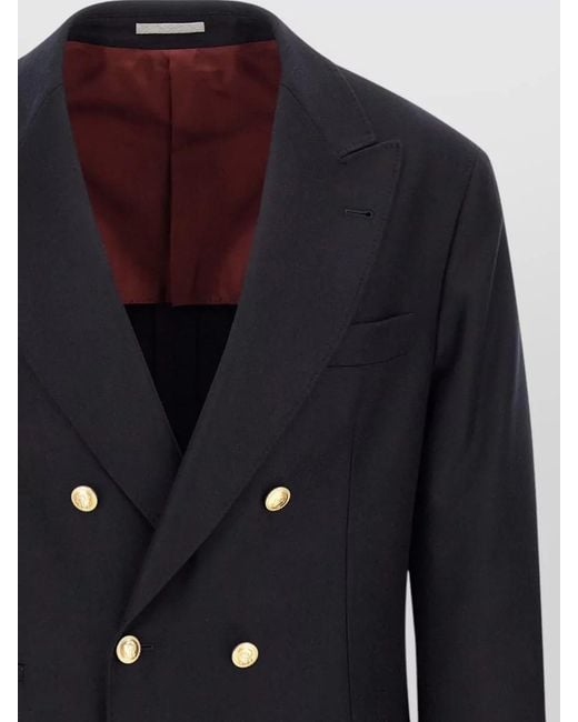 Brunello Cucinelli Blue Double Breasted Virgin Wool Tailored Blazer for men