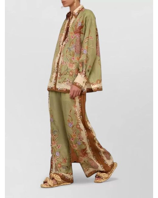 Zimmermann Multicolor Indra Silk Shirt Floral Embroidery Cuffs