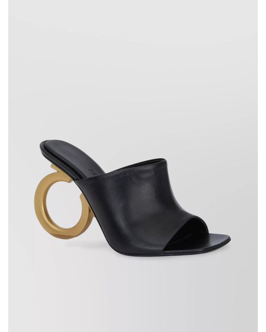 Ferragamo Black Leather Heel Mules