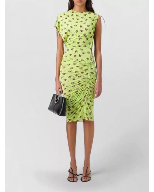 Coperni Green Knee Length Floral Ruched Asymmetric Dress
