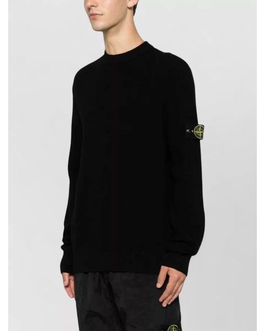 Stone Island Black Crew Neck Wool Knit Sweater for men