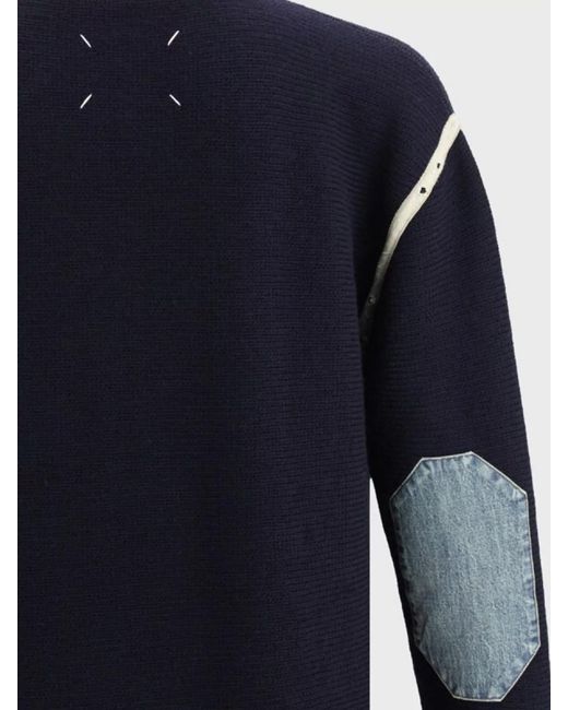 Maison Margiela Blue Wool Ribbed High-Neck Half-Zip Sweater for men