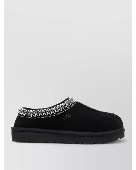 Ugg Black Suede Slippers Braided And Embroidered Trims