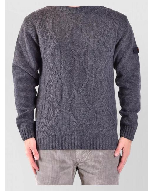 Peuterey Gray Cable Knit Sweater Ribbed Cuffs Hem for men