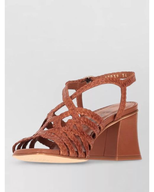 LA ROSE Brown Turin Block Heel Sandals Braided Straps