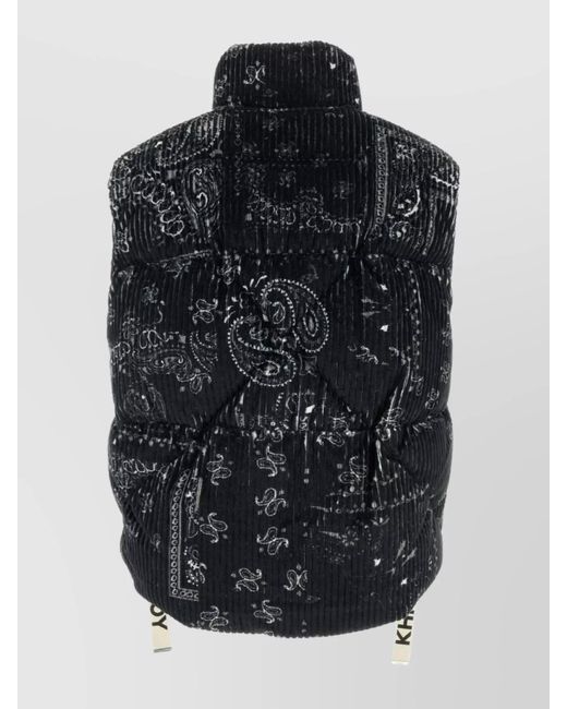 Khrisjoy Black Printed Corduroy Oversized Sleeveless Down Jacket for men