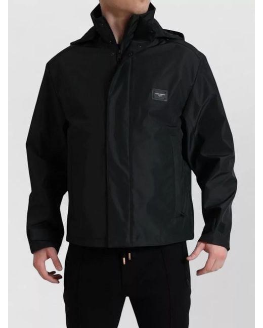 Dolce & Gabbana Black Hooded Logo Polyamide Windbreaker Jacket for men