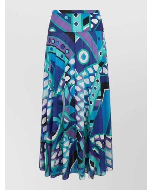Emilio Pucci Blue Vivara Print Cotton Midi Skirt
