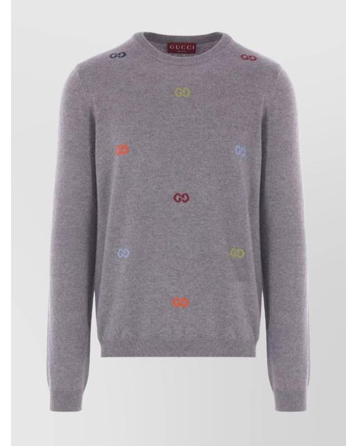 Gucci Gray Cashmere Gg Intarsia Crew Neck Jumper for men