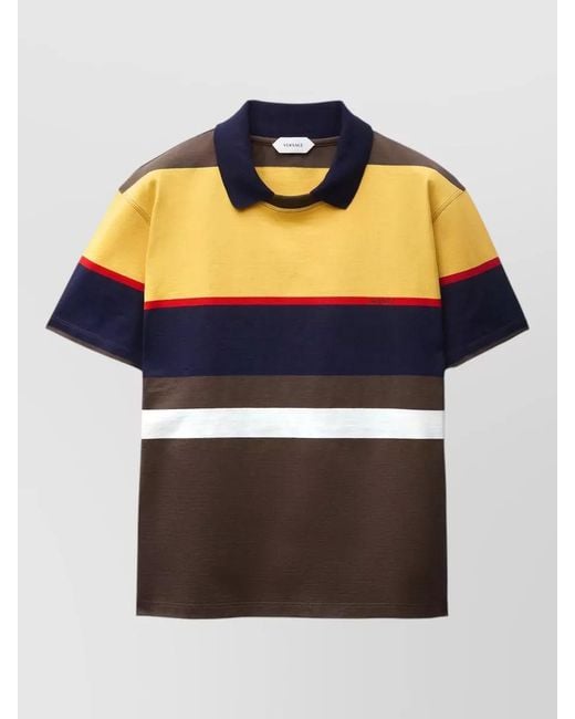 Versace Blue Cotton Jersey Polo Shirt Color Block for men