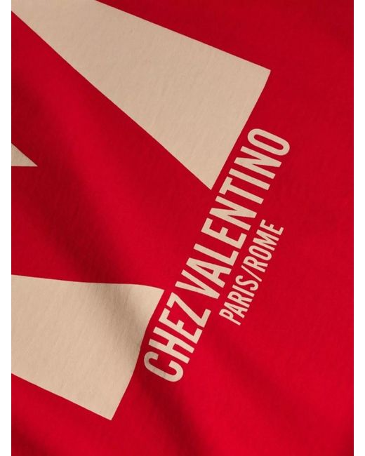 Valentino Garavani Red Cotton Logo Print T-Shirt for men