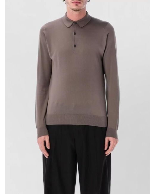 John Smedley Gray Sea Island Cotton Long Sleeve Polo Knit for men