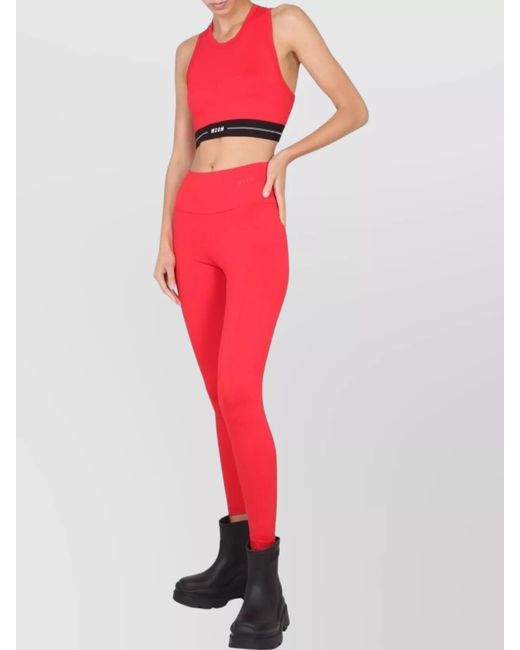MSGM Red Logo Print Leggings