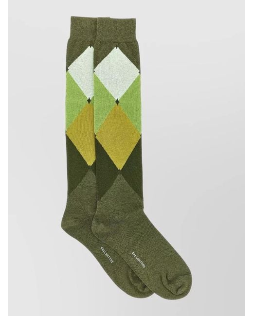 Ballantyne Green Cotton Diamond-Pattern Socks for men