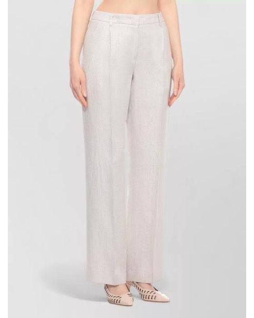 Lardini White Linen Tailoring Pants High Waist Pleated