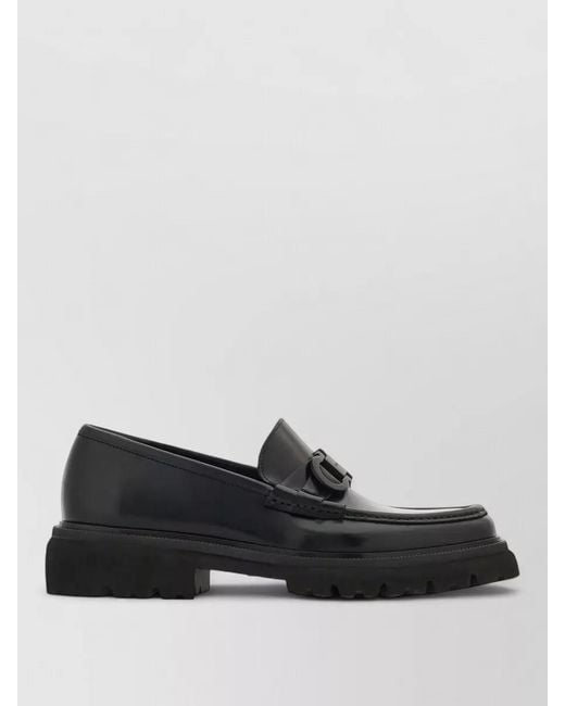 Ferragamo Black Gancini Detail Loafers Tubular Construction for men