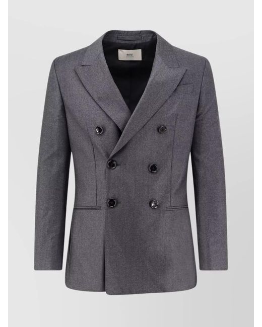AMI Blue Double-Breasted Blazer Notched Lapels for men