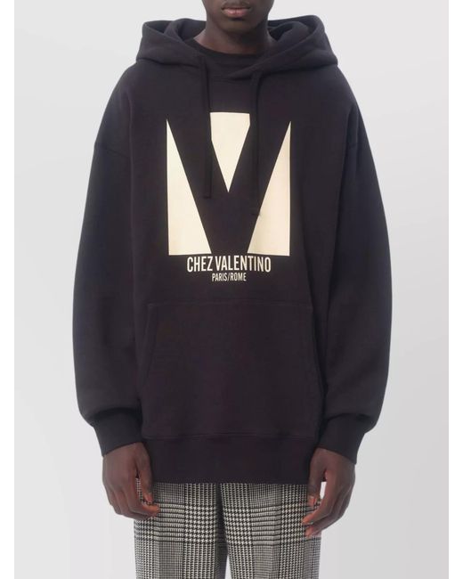Valentino Garavani Black Cotton Printed Hoodie for men