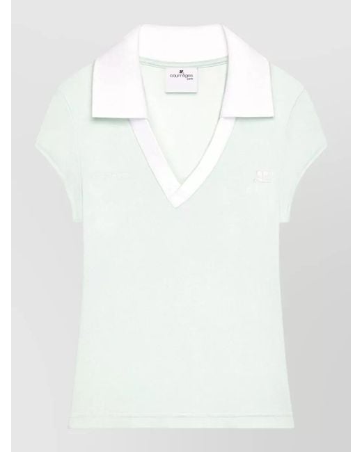 Courreges White Cropped V-Neck Short-Sleeve Polo Top