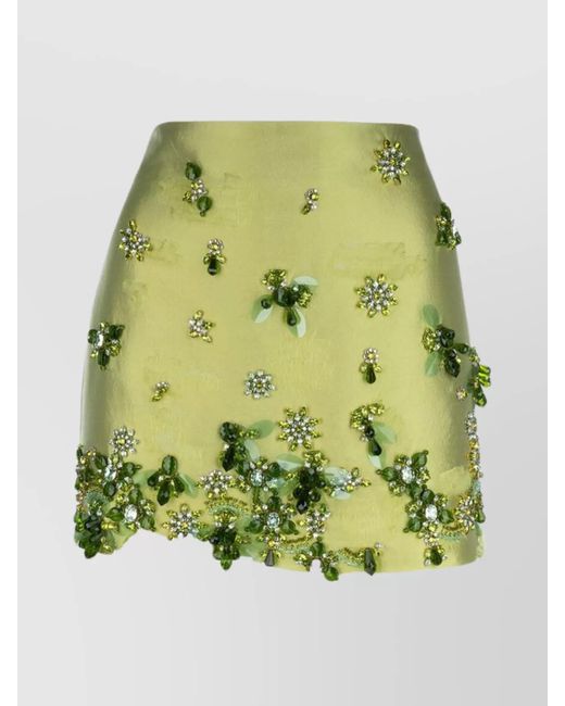 Prada Green Skirts With Embellished Floral Appliqué And Satin Finish