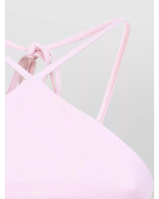 Jacquemus Pink Halterneck V-Neck One-Piece Swimsuit