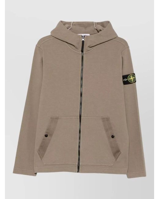 Stone Island Brown Hooded Jacket Ribbed Texture Long Sleeves for men