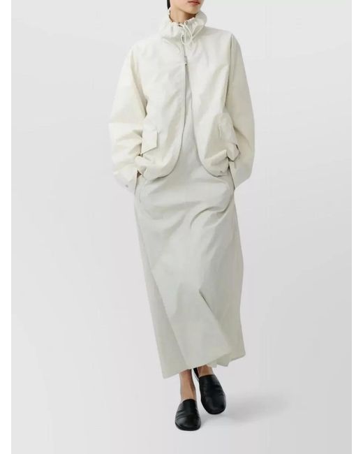 Studio Nicholson White Drawstring Collar Zip Jacket Long Sleeves