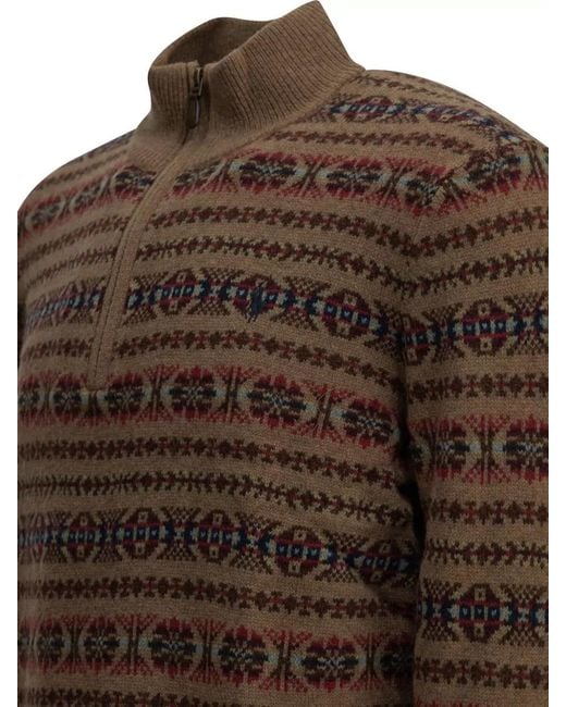 Polo Ralph Lauren Brown Wool Fair Isle Half Zip Sweater for men