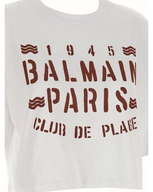 Balmain Multicolor Plage Motif Cropped Crew Neck T Shirt