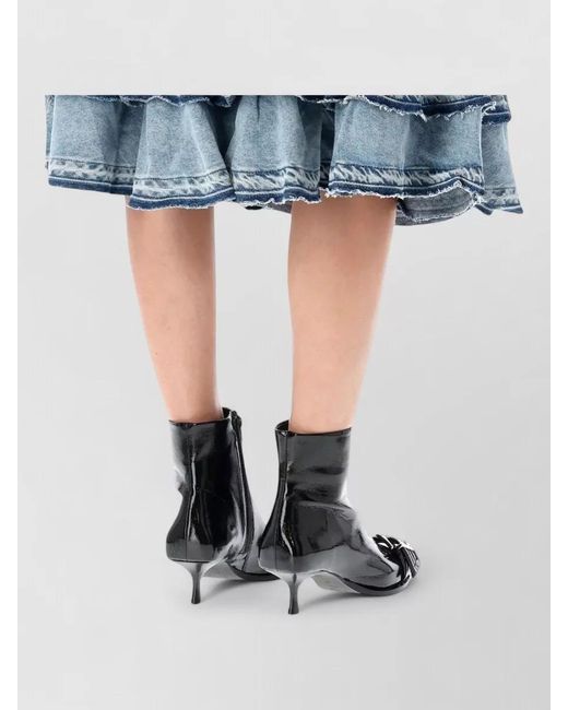 Ganni Blue Denim Midi Skirt High Waist Frill