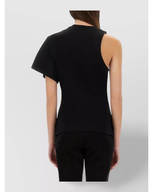 Courreges Black Cotton Slim-Fit One-Shoulder Top