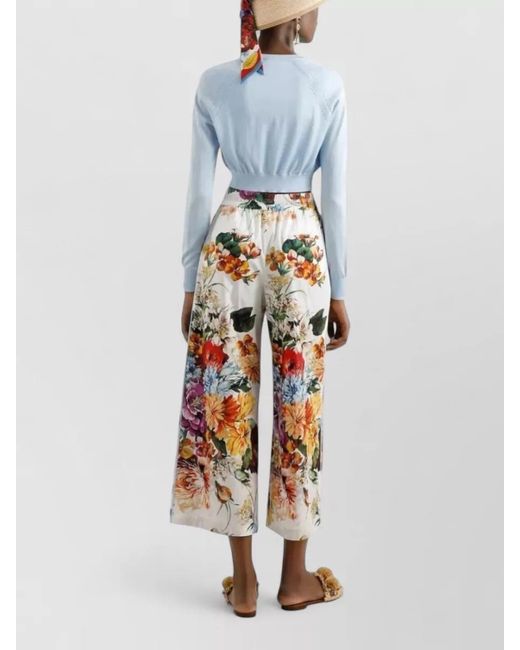 Dolce & Gabbana Blue Silk Blend Sleeveless Cropped Top Floral