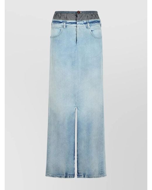 Maison Margiela Blue Denim High-Rise Front-Slit Maxi Straight Skirt